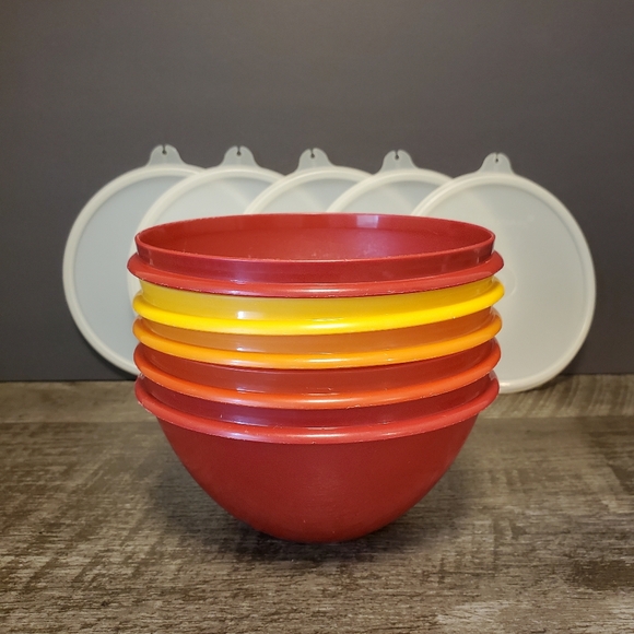 Vintage Tupperware Wonderlier Bowl Set. Fall Harvest Colors. 5x with Lids #233 - Picture 2 of 7